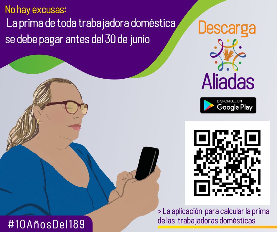 ENSColombia's tweet photo. ¡No hay ninguna excusa para que no te paguen la prima!
Con  #AliadasApp las trabajadoras domésticas pueden liquidarla de manera sencilla.
➡️ Descarga la app aquí: https://t.co/ML0mK2mpnd https://t.co/6QvVMh7aGM