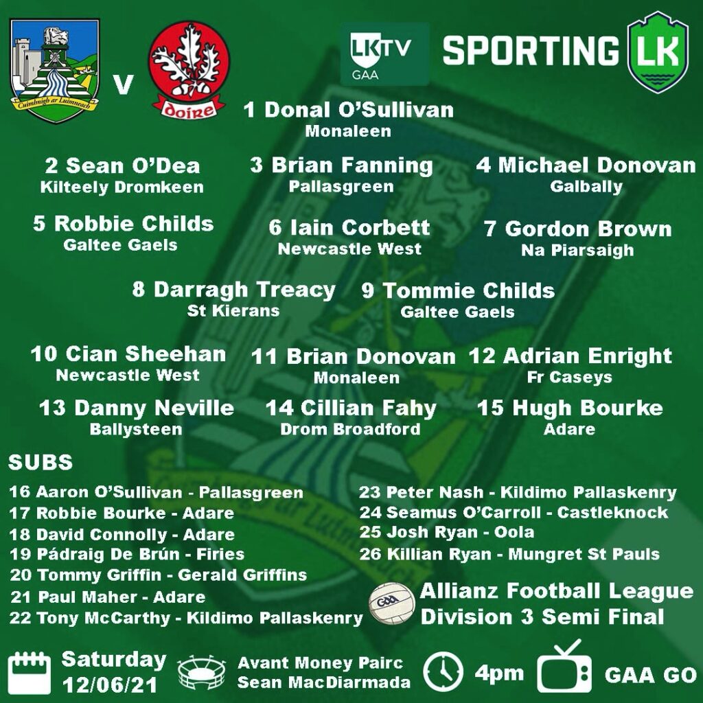 Billy Lee makes two changes to Limerick side chasing back to back promotions against Derry