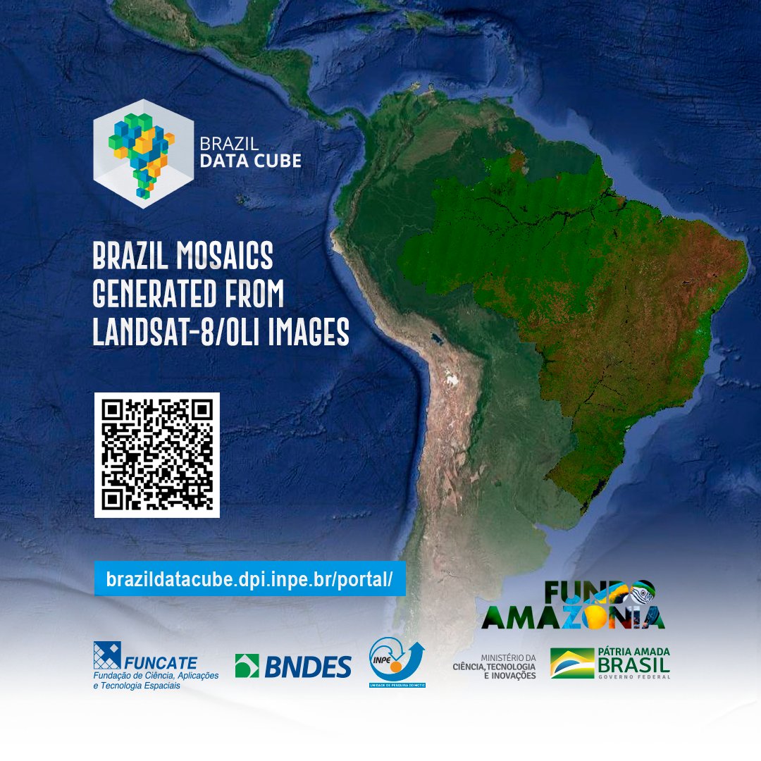 BrazilDataCube's tweet image. Two Landsat-8/OLI image mosaics of Brazil were launched today by the Brazil Data Cube project team. They are available on the project portal: 
brazildatacube.dpi.inpe.br/portal/explore…

More information: 
brazildatacube.org/en/two-landsat… (en)
brazildatacube.org/mosaicos-do-br… (pt)

#brazildatacube #cudodedadosbrasil