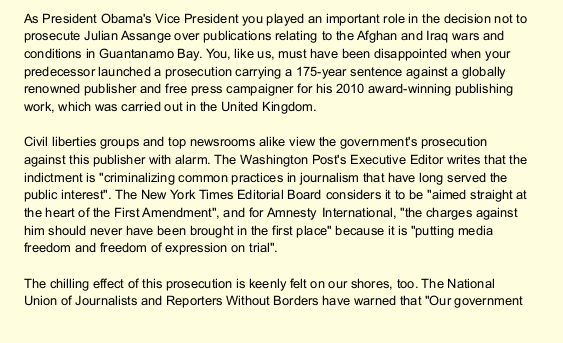 wikileaks's tweet photo. Cross party group of 24 UK parliamentarians call for President Biden to drop the prosecution of Julian Assange, 'an act that would be a clarion call for freedom that would echo around the globe' #FreeAssangeNOW #G7 https://t.co/fJIAdJfHpE
