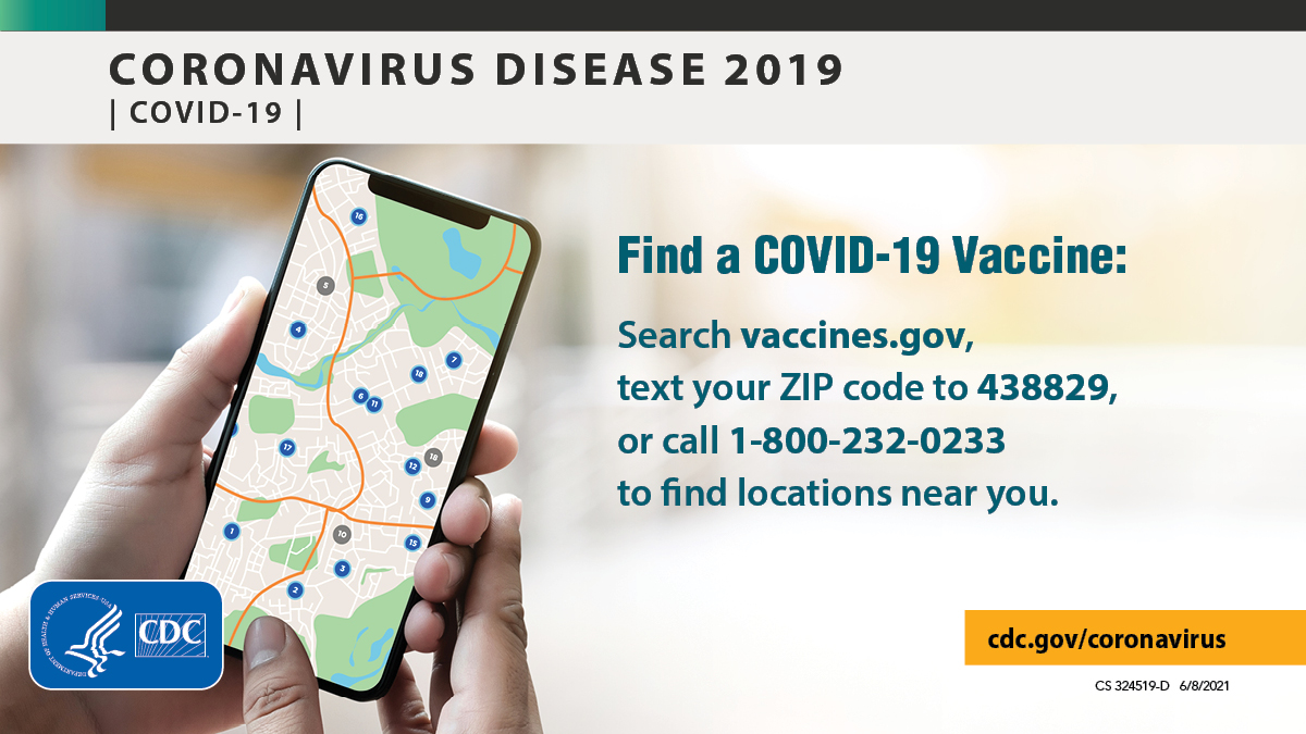 Almost everyone in the U.S. lives within 5 miles of a #COVID19 vaccination site.

Ways to find a COVID-19 vaccine near you: 

🔍 Search vaccines.gov
📱 Text your ZIP code to 438829
📞 Call 1-800-232-0233

Visit vaccines.gov for more information.