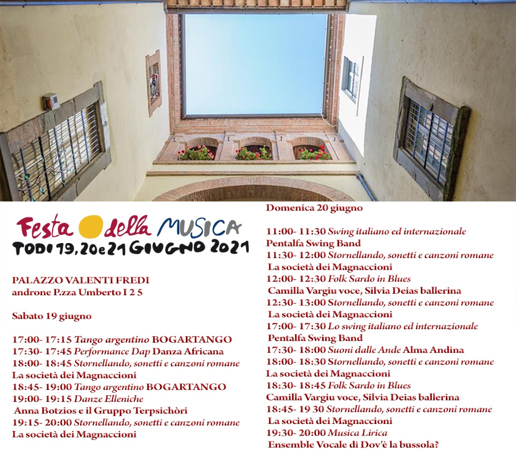 TODI, FESTA DELLA MUSICA 19,20 GIUGNO
Palazzo VALENTI FREDI - androne P.zza Umberto I 25 

<a href="/TodiUmbria/">Todi</a> <a href="/MusicaInTweet/">Musica In Tweet</a> <a href="/LaStampa/">La Stampa</a> @FestaMusicainfo <a href="/UmbriaEventi/">UmbriaEventi</a> <a href="/umbriaexperienc/">umbriaexperience</a> <a href="/Umbriacom/">Umbria.com</a>