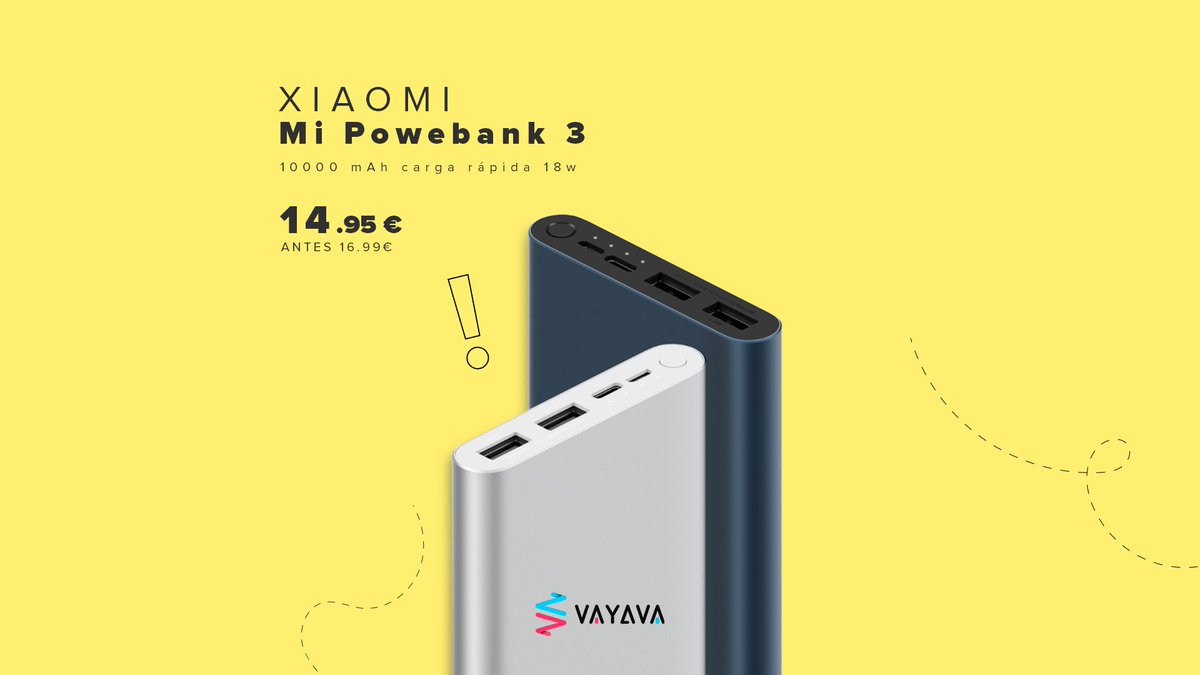 VAYAVA_ES's tweet photo. #VAYAPrimavera
Allá adonde vayas, nunca te quedes sin batería con la Mi Powerbank 3 10000mAh de #Xiaomi🔋
✅Recarga estés donde estés
✅2 puertos de salida USB-A + 1 Micro USB
✅Carga Rápida 18W
#MiPowerbank3👉 https://t.co/cXfBMA1VcM
#XiaomiMiPowerbank3 #MiPowerbank310000mAh https://t.co/iBzCa7uGNZ