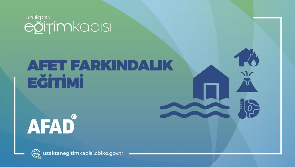 2021 #AfetEğitimYılı kapsamında temel kavramlar ile afet öncesi ve sonrası doğru davranışları içeren Afet Farkındalık Eğitimi’ne #uzaktanegitimkapisi’ndan erişebilirsiniz. @tccbiko <a href="/AFADBaskanlik/">AFAD</a>