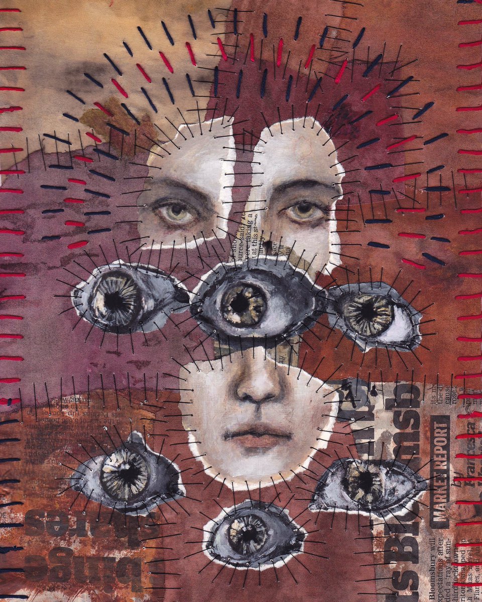 “Eight Eyes” -10.06.2021

.. 

#abstractexpressive #mixedmediacollage #mixedmediatextiles #stitchedpaintings #tornpapercollage #rawart #painttextures #expressivepainting  #stilllifeportrait #foundimages #femaleportrait #abstractportrait #eyeportrait #textileart #paintingonfabric