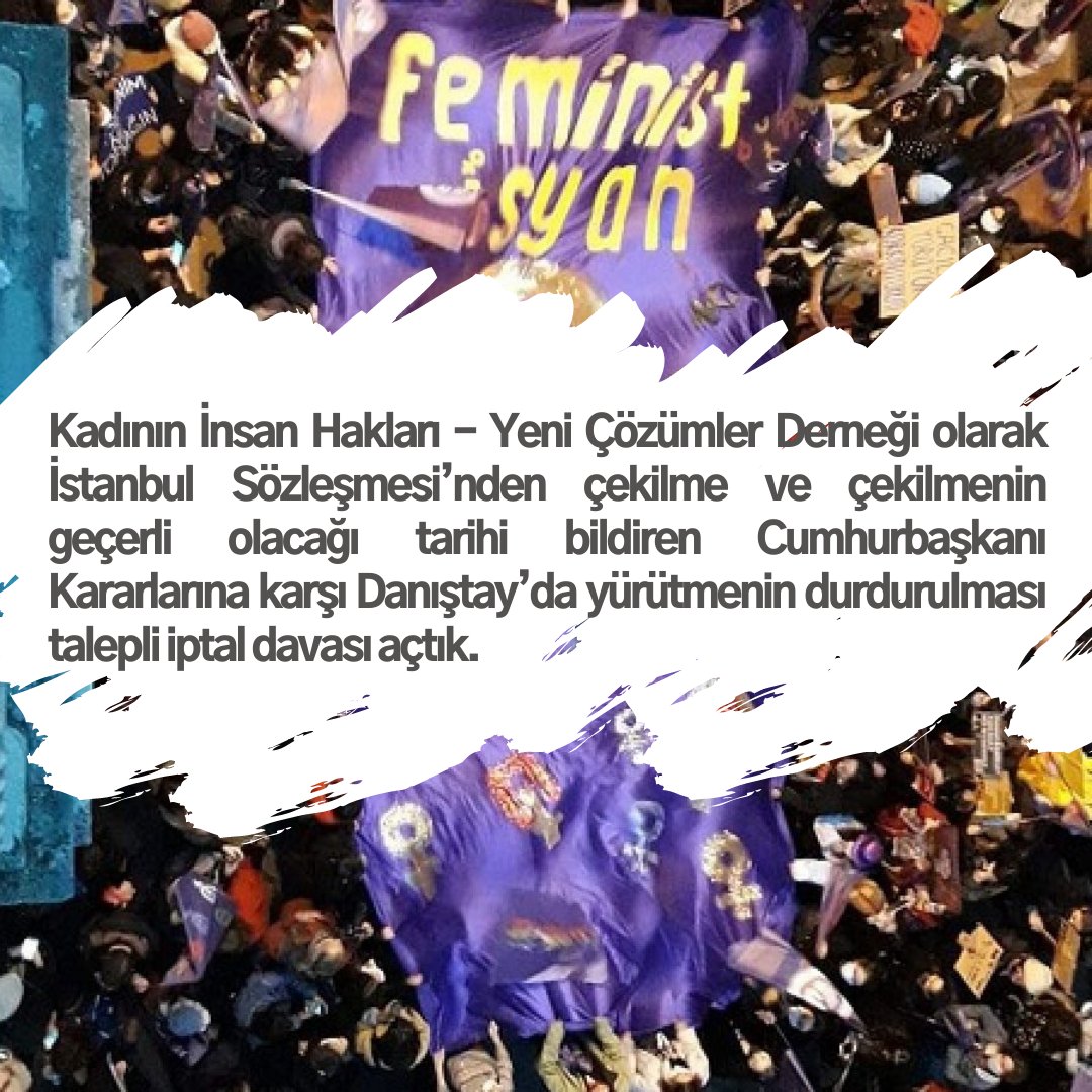 kadinih's tweet photo. 20 Mayıs 2021’de İstanbul Sözleşmesi’nin Türkiye bakımından feshedilmesi kararına ve sözleşmeden çekilmenin tarihini 1 Temmuz olarak bildiren karara karşı Danıştay’da yürütmeyi durdurma talebiyle iptal davası açtık. 👇👇👇
https://t.co/kUph16cVwu https://t.co/hbWlgVNxNJ