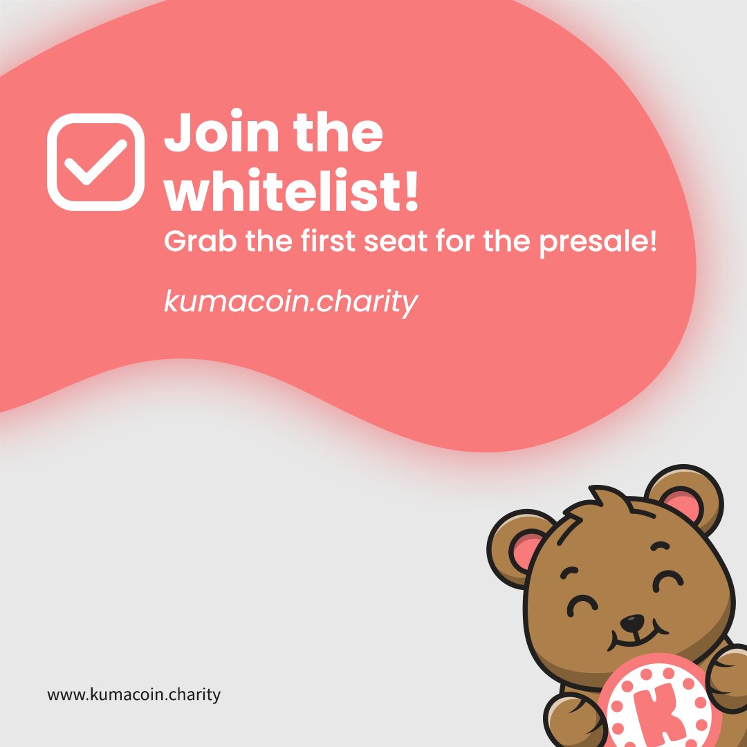 🐻KUMA WHITELISTING NOW OPEN🐻

Do you want to revolutionize the charity and art world?

Get Whitelisted today and don't miss out on your opportunity to get in early!
kumacoin.charity/#whitelist

Pre Sale starts 22 June 2021
Kumacoin.charity

#KumaCoin #Charity #NFT #Altcoin
