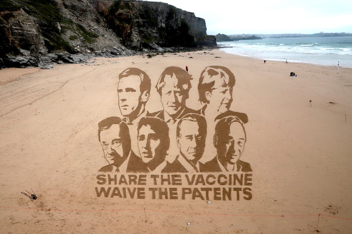 Dear @G7 - 2.7M+ people demand a #PeoplesVaccine. Waive patents, share technologies & pay your fair share. Lives are in your hands! Check out our @FT ad and the message we brought to the beach in Cornwall calling on G7 leaders to deliver Vaccines for the World #G7Cornwall #G7UK