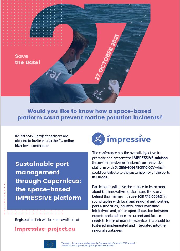 NEREUSaisbl's tweet photo. 🆕▶️ Would you like to know how a #Copernicus-based platform 🛰️could prevent marine pollution incidents🌊? Save the date 2⃣7⃣/🔟/2⃣0⃣2⃣1⃣ #IMPRESSIVE_project #Sustainable port management 🔗https://t.co/JsDeDp7Izb https://t.co/5jmOqzf04B
