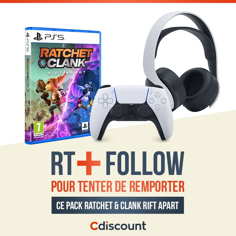 🎁 #Concours 

On fête l'arrivée du nouveau Ratchet &amp; Clank Rift Apart avec : un jeu PS5 + manette + casque !
➡ bit.ly/3cv6hQf

Pour tenter ta chance :
🔶 RT + Follow <a href="/Cdiscount/">Cdiscount</a>

🍀 TAS le 16/06