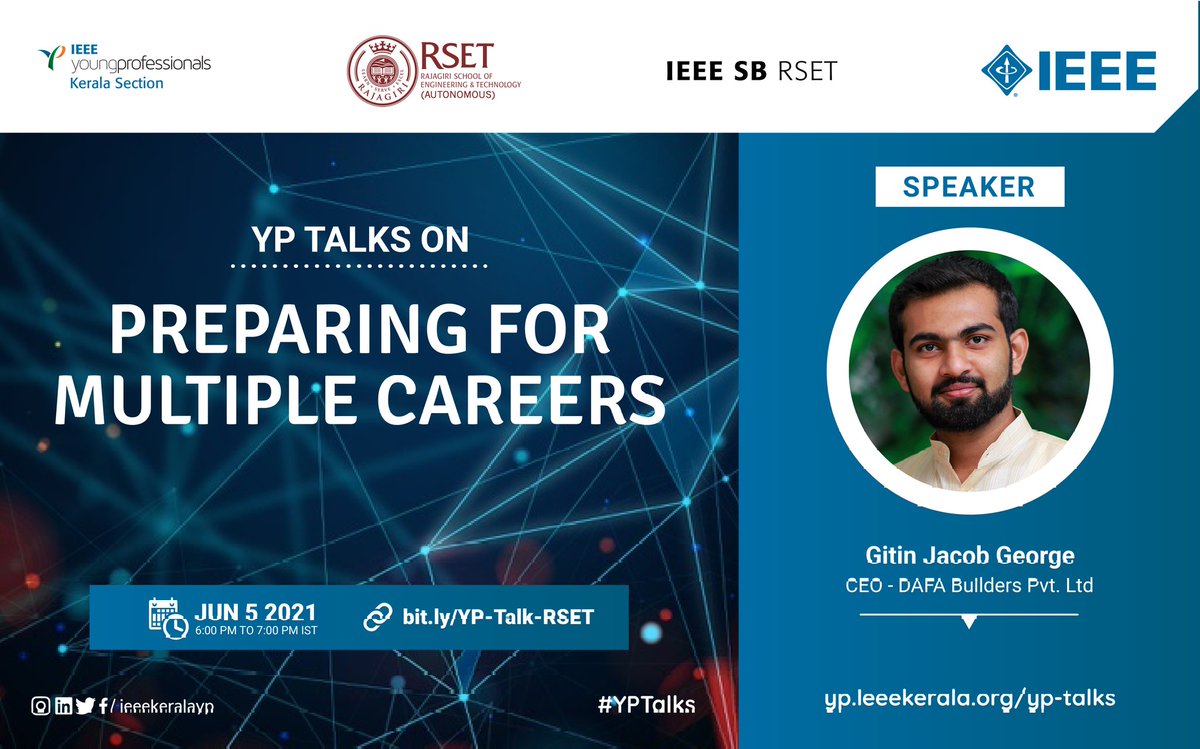 IEEEKeralaYP's tweet photo. IEEE SBC Rajagiri School of Engineering and Technology in association with IEEE Kerala YP organized a YP Talks on Preparing for Multiple Careers. The speaker for the session was Mr. Gitin Jacob George.
#YPTalks #IKYP #IEEE #MultipleCareer https://t.co/K9v4lUiNJ8