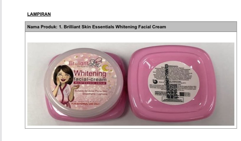 KKMPutrajaya's tweet photo. Pendaftaran produk kosmestik Brilliant Skin Essentials Whitening Facial Cream telah dibatalkan kerana mengandungi racun berjadual Tretinoin. 

Orang ramai perlu mengelak daripada membeli dan menggunakan produk kosmetik ini. https://t.co/Xt8NVRtfcJ