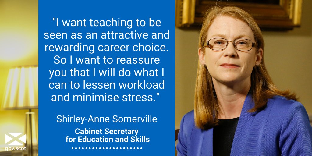 ScotGovEdu's tweet image. Education Secretary @S_A_Somerville has told the @EISUnion AGM she will:

➡️ work with partners to cut teachers’ class contact time by 1.5 hours a week

➡️support recruitment of 3,500 extra teachers and classroom assistants

➡️press for progress on a fair pay deal for teachers
