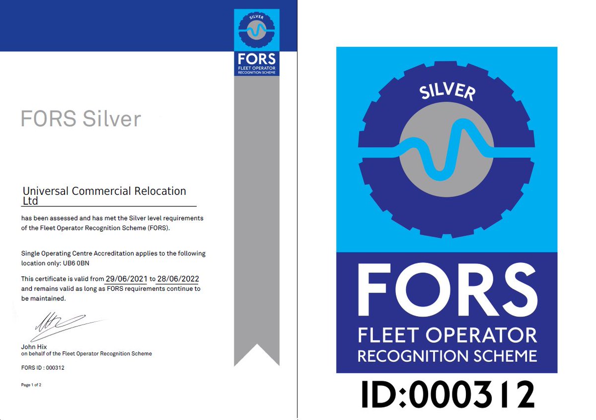 universal_comm's tweet image. Universal received confirmation this week that we have been assessed and met the Silver level requirements of the Fleet Operators Recogntion Scheme and re-certified for @FORS_online Silver Accreditation. #FORS #FORSMember #safeurbandriving #removals #relocation #officerelocation