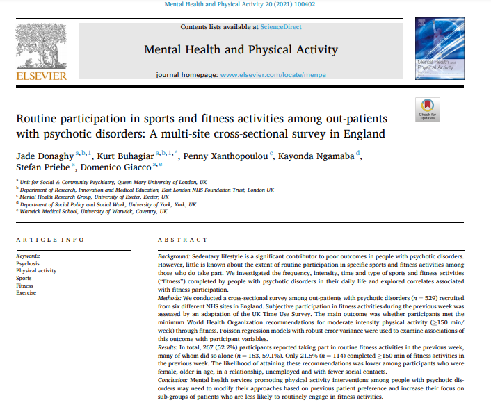 QMULSocialPsych's tweet photo. 📢New publication from @study_scene looking at participation in sports and fitness activities among people with psychosis https://t.co/QPSjtcFzuM