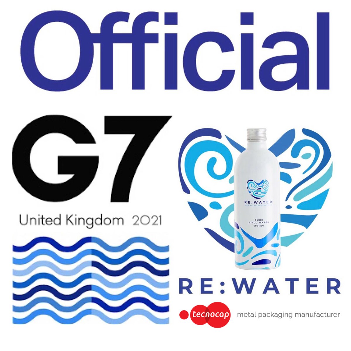tecnocapgroup's tweet photo. It’s the opening day of #g7uk #summit2021 🌍 today and we are proud to be the #metalpackaging partner of #rewater the official #bottledwater for the delegates! Our bottles are made of 100% #recycledaluminium which creates 95% fewer #carbonemissions compared with new #aluminium. https://t.co/1ENTckBR4i