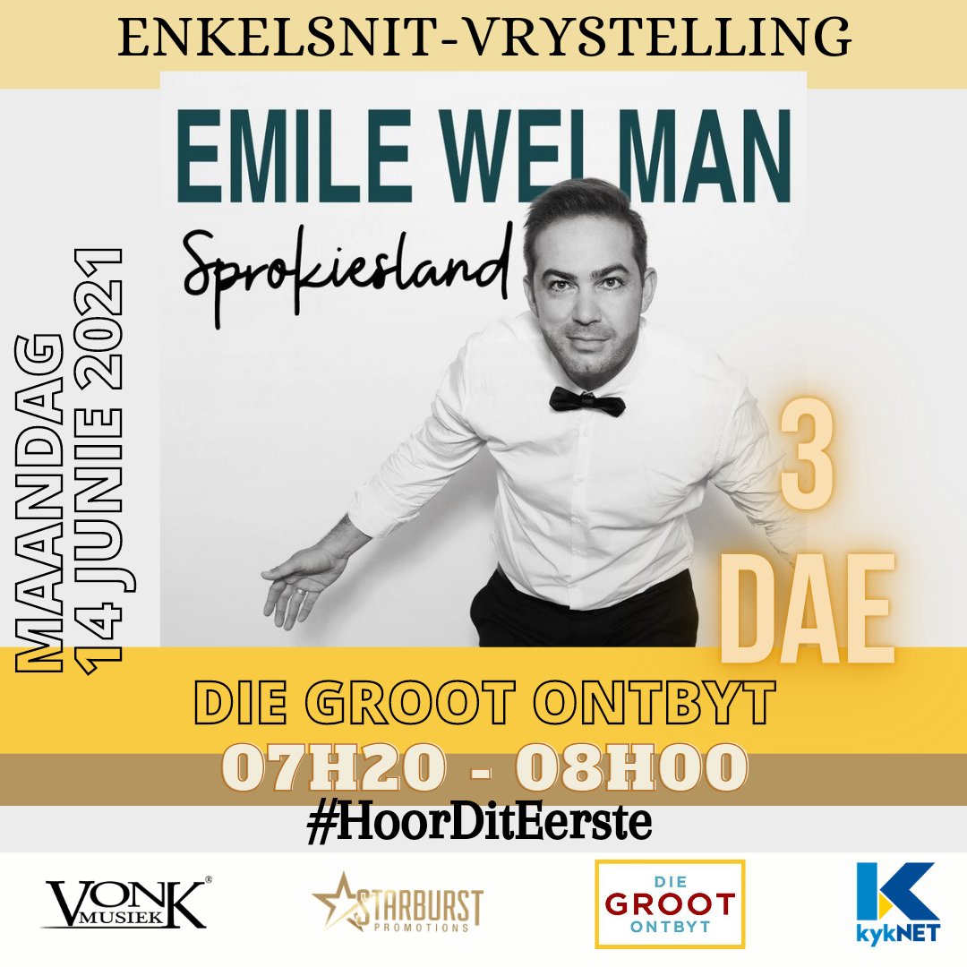 #3dae <a href="/EmileWelman/">Emile Welman</a> #Sprokiesland
<a href="/VonkMusiek/">Vonk Musiek</a> #DieGROOTOntbyt <a href="/kykNETtv/">kykNET TV</a> <a href="/AlishiavanDev/">Alishia</a>