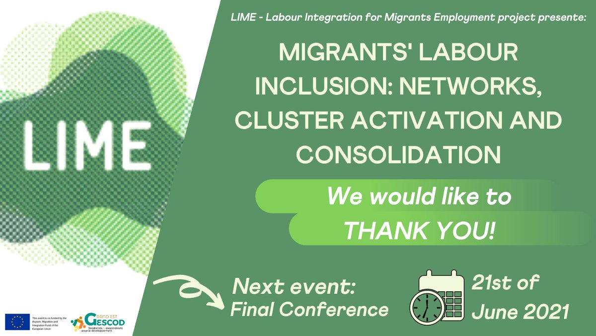 THANK YOU to all the participants and panelists of the 4th Workshop of #LIMEproject. It was a truly inspiring and enriching moment 👏

Next step 🔜 𝐋𝐈𝐌𝐄 𝐅𝐢𝐧𝐚𝐥 𝐂𝐨𝐧𝐟𝐞𝐫𝐞𝐧𝐜𝐞

🗓️ 21st of June, from 10h to 12h

Register here 👉 bit.ly/2Tn0kOx