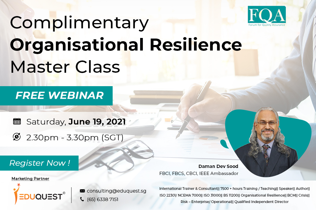 Eduquestsg's tweet photo. To achieve long term resilience for the organisations!
Join our FREE webinar of "Complementary Organizational Resilience Master Class" on 19th June at 2;30 PM To 3:30 PM.
#management #riskmanagement #resilience #organisationalresilience #crisismanagement #riskmitigation https://t.co/ORJcxcsbbF
