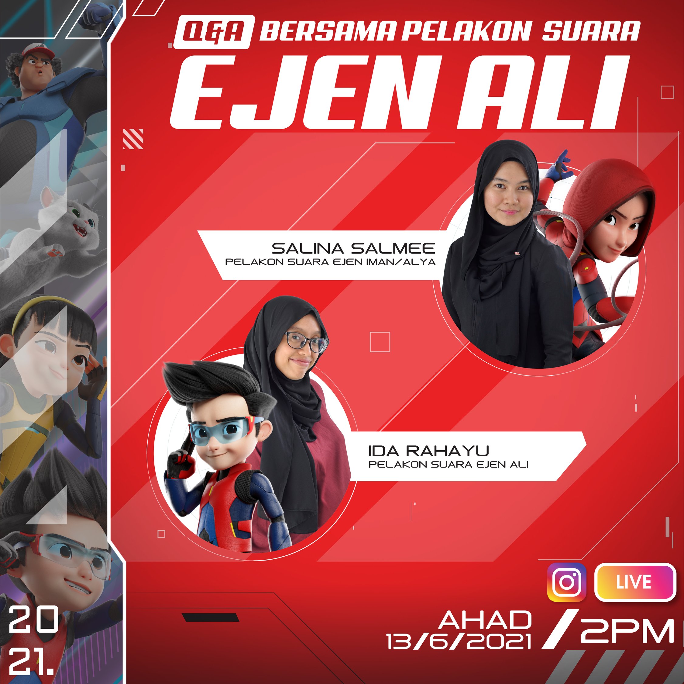 تويتر Ejen Ali على تويتر Jom Sertai Pelakon Suara Siri Ejen Ali Ida Rahayu Dan Salina Salmee Untuk Sesi Q Amp A Di Ig Live 2 Petang Ahad Ini Komen Soalan Soalan Anda Di