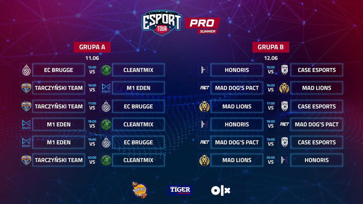 eClubBrugge's tweet photo. Today we play the @Tour_Esport Pro Summer 2021 groupstages! 💪🏼🔥
📺 Tune in for some games at https://t.co/aV1ZdE7dVp
👉🏼 15:00 vs #cleanmix
👉🏼 17:00 vs @Tarczynski_Team
👉🏼 19:00 vs @m1edencsgo
Come on Bruges! 🔵⚫ https://t.co/QQyTPuJs9t