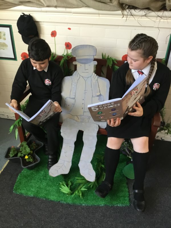 BrambleAcademy's tweet photo. Year 5 are studying 'Owen and the Soldier' by Lisa Thompson - It's a story based on the relationship between a young boy named Owen and a crumbling stone soldier in the local park.  The children will be learning about WW1 and looking at the War Memorial in Mansfield Woodhouse. https://t.co/VmQAU6zKt0