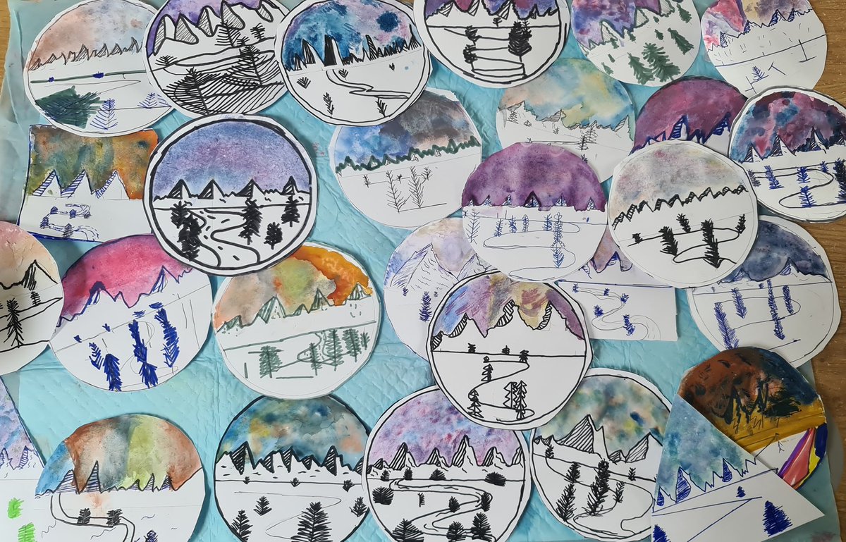 MissBurrellLHS's tweet photo. Does the yeti exist? We have been learning about the Himalayan mountains in Year 4. Today we took inspiration from the artist @jenaranyi and created our own mixed media mountain landscapes. I think you'll agree they look fantastic! @HeadLHS @LHS_Blackstaffe @MrsgreenLHS #artLHS https://t.co/GbUsJU9fWH