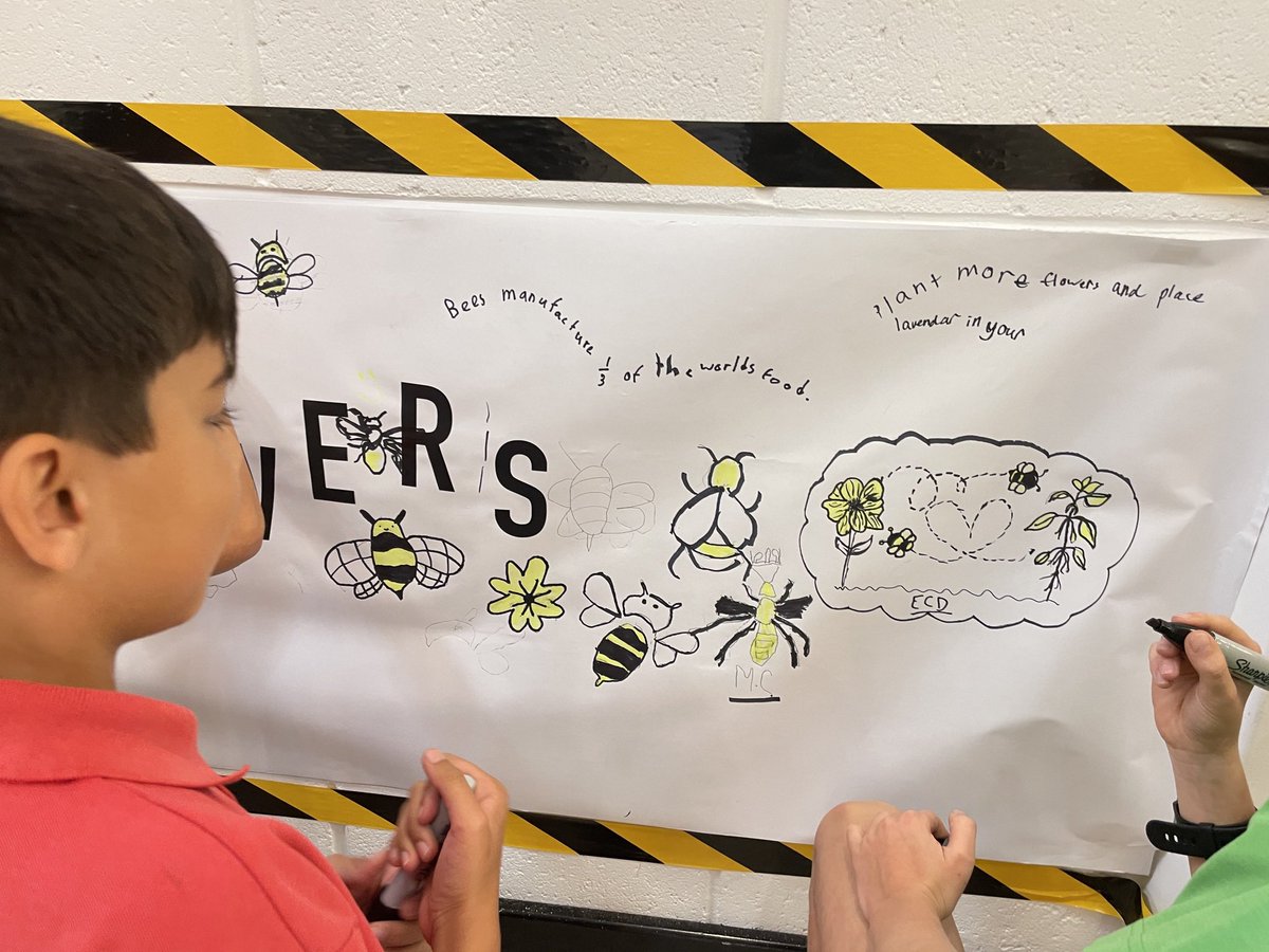 OranaCPS's tweet photo. @SKETCHARio @HarroldJodie great way to create wall art, mural &amp; infographics. A wonderful vehicle for responding to learning without students even knowing. The day after the student conference, they were working hard to beautify the wall art &amp; add persuasive text artistically 🐝 https://t.co/0ZIlEX70Ha