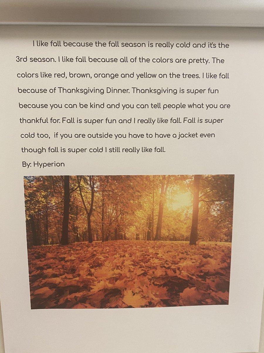 RParkESEagles's tweet photo. Check out the “Writings in the Hall”! 3rd graders in @ms_majewski’s class published opinion writings sharing their favorite seasons. 

@MrBSchechter @RedClaySchools @JasonMartin1976 #weareredclay #3rdgrade #writing https://t.co/2Xoyig2DOQ