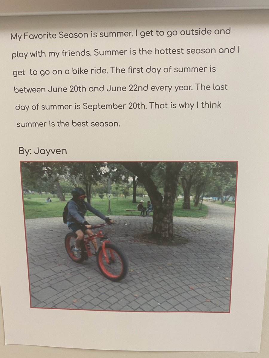 RParkESEagles's tweet photo. Check out the “Writings in the Hall”! 3rd graders in @ms_majewski’s class published opinion writings sharing their favorite seasons. 

@MrBSchechter @RedClaySchools @JasonMartin1976 #weareredclay #3rdgrade #writing https://t.co/2Xoyig2DOQ