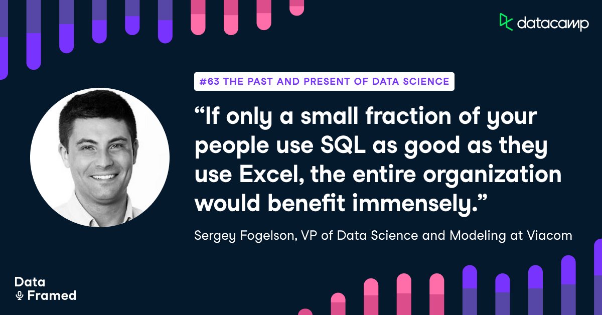DataCamp's tweet image. Data science looked very different ten years ago, and almost certainly will ten years down the line - listen in to our podcast with Sergey Fogelson, VP of data science at Viacom, to find out more! datacamp.com/community/podc…

 #datascience #datahistory #tech #podcast