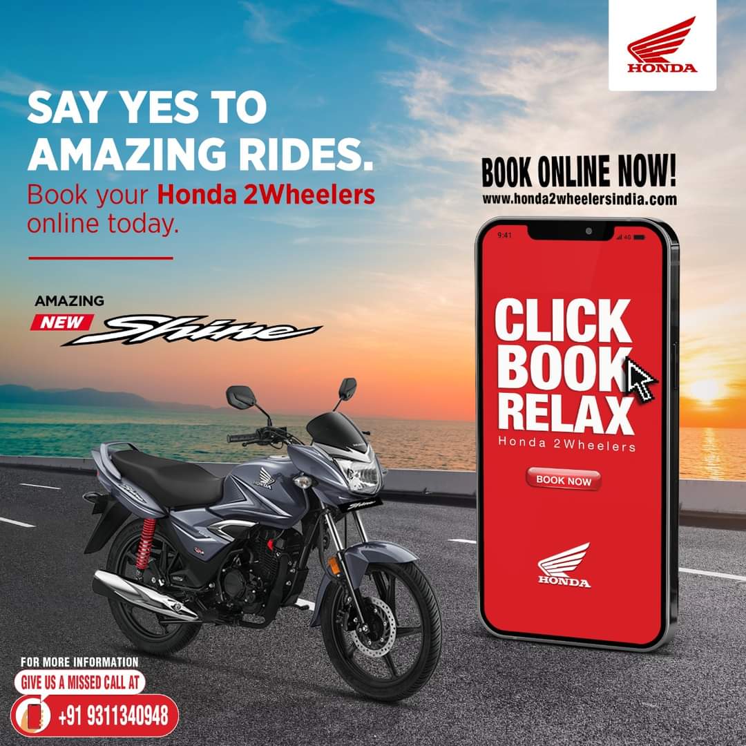 HondaMariyo's tweet photo. Enjoy amazing comfort, technology and feeling with the #AmazingNew Honda Shine. Now book your favourite Honda 2Wheeler from the comfort of your home. To book online now, please visit https://t.co/vaTvRzPZTY. #HondaShine https://t.co/zXFei4H2Gk