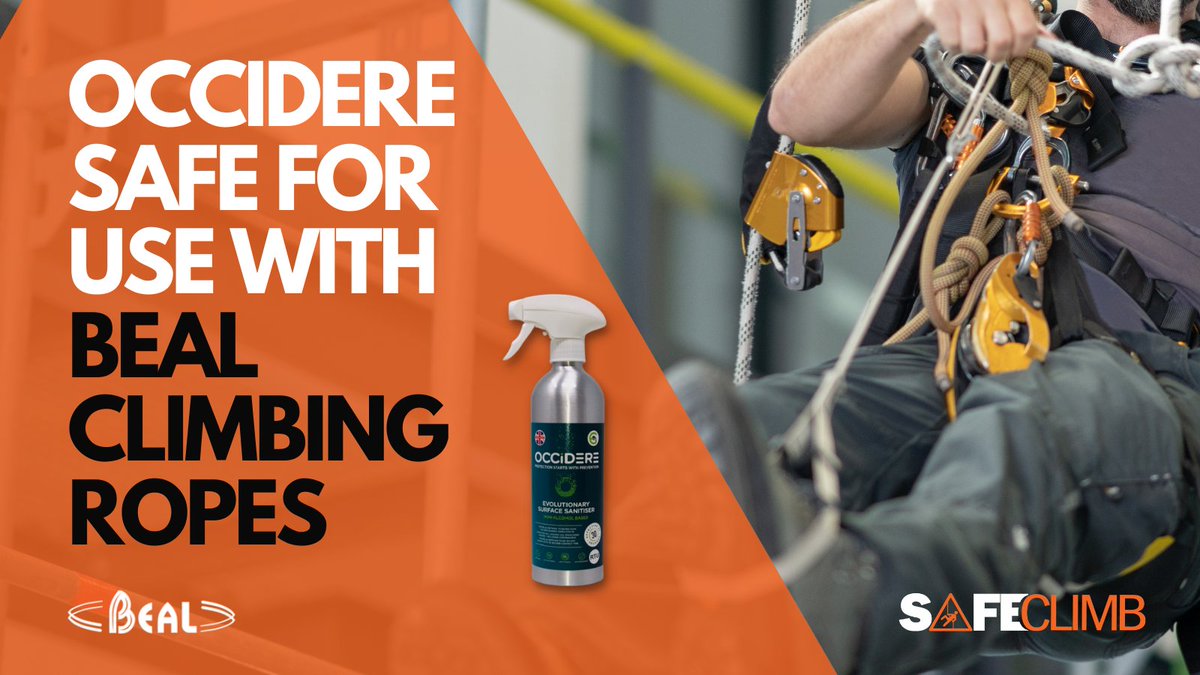 SafeClimb's tweet photo. New tests by @bealropes, a French company that is a leading manufacturer of climbing and security ropes, have shown that OCCIDERE multi-surface sanitiser is safe for use with their ropes!

Find out more in our blog post. 

#WeAreBeal #climbing #climbingindustry https://t.co/iTgZJ2TPBq