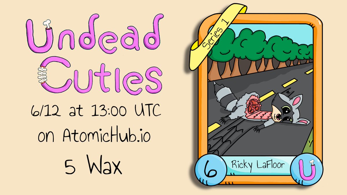 🚨HE'S HERE🚨

🦝This ravioli stealing roadkill is available on <a href="/AtomicHub/">AtomicHub</a> !🦝

Get your very own Ricky LaFloor here:
wax.atomichub.io/drops/58146

Stay Gruesome 
🐰💀🐱⚡️🐭🦴🐶🧠🦆🚘🦝

#NFT #NFTcollectibles <a href="/WAX_io/">WAX</a> #atomichub