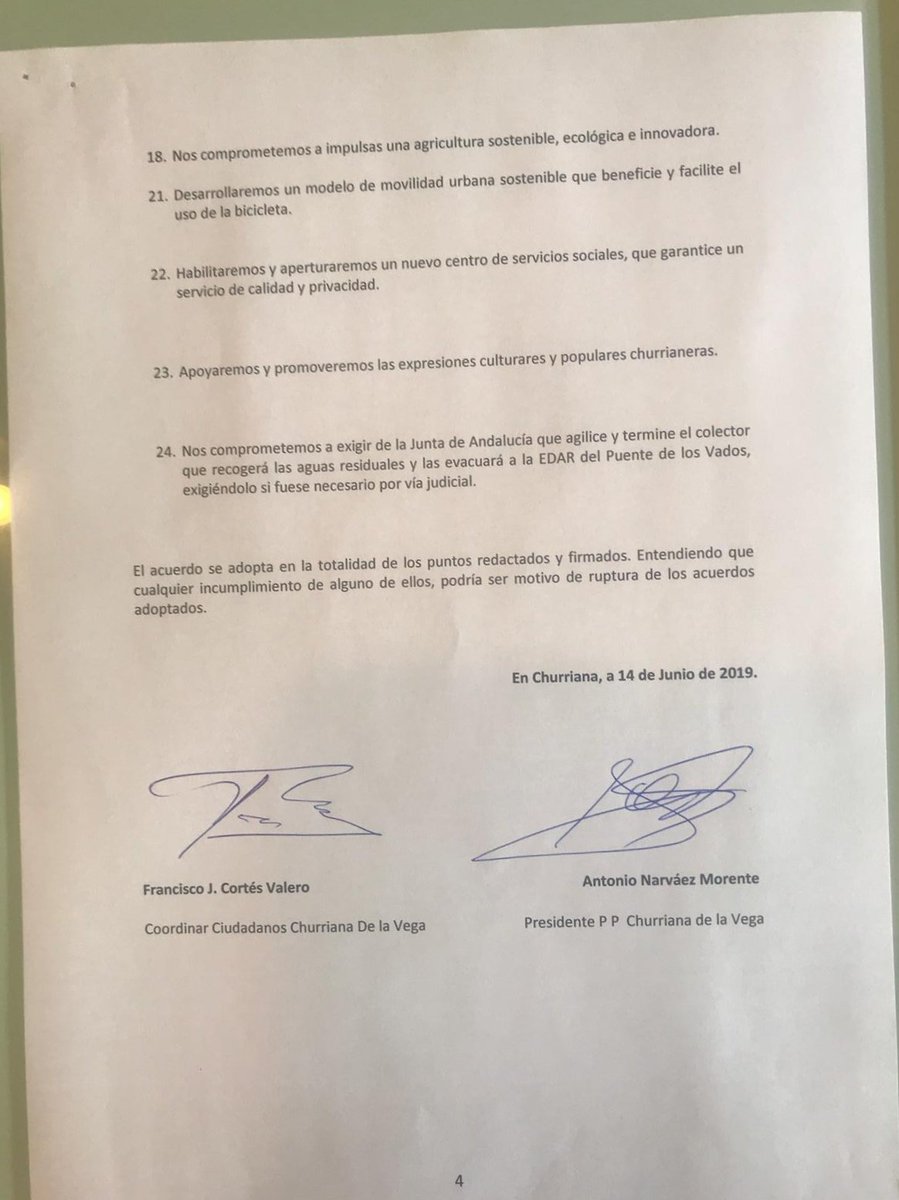 Jose Manuel Casals (@casalsjm) on Twitter photo <a href="/rgl1970/">Roberto García</a> <a href="/JuanMa_Moreno/">Juanma Moreno</a> <a href="/ppgranada/">PP Granada</a> <a href="/LuisSalvador/">Luis Salvador GRX</a> Supongo que <a href="/JuanMa_Moreno/">Juanma Moreno</a> se refiere a este acuerdo firmado entre <a href="/CsGranada_prov/">Ciudadanos Granada Provincia</a> y el actual alcalde de Churriana de la Vega <a href="/ppgranada/">PP Granada</a> y que incumplió apoyándose en un transfuga de <a href="/PsoeGranada/">PSOE Granada</a>
Este si estaba firmado <a href="/rgl1970/">Roberto García</a> <a href="/JuanMa_Moreno/">Juanma Moreno</a> <a href="/ppgranada/">PP Granada</a> <a href="/LuisSalvador/">Luis Salvador GRX</a> Supongo que <a href="/JuanMa_Moreno/">Juanma Moreno</a> se refiere a este acuerdo firmado entre <a href="/CsGranada_prov/">Ciudadanos Granada Provincia</a> y el actual alcalde de Churriana de la Vega <a href="/ppgranada/">PP Granada</a> y que incumplió apoyándose en un transfuga de <a href="/PsoeGranada/">PSOE Granada</a>
Este si estaba firmado