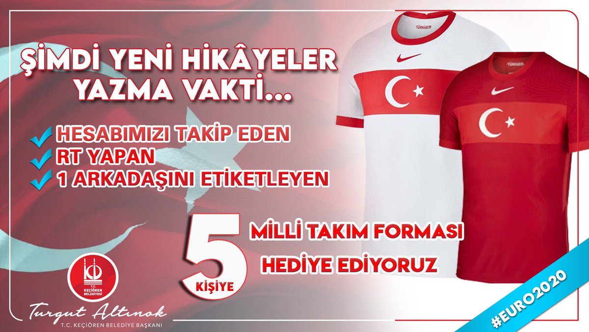 Kalbimiz de dualarımız da sizinle! Şimdi yeni hikâyeler yazma vakti...

🇹🇷Hesabımızı Takip Eden
🇹🇷RT Yapan
🇹🇷1 Arkadaşını Etiketleyen

5 KİŞİYE MİLLİ TAKIM FORMASI HEDİYE EDİYORUZ

Haydi #BizimÇocuklar! Yolunuz açık olsun... #Euro2020 <a href="/MilliTakimlar/">Türkiye #BizimÇocuklar 🇹🇷</a>