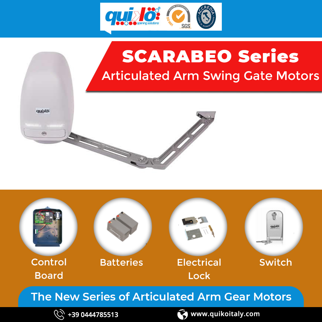 QUIKOITALY's tweet image. SCARABEO series is the perfect choice for articulated arm gear motors for swing gates having a maximum length of 2.5 m per leaf that is characterized by their ease of installation.

To know more, visit quikoitaly.com/en/scarabeo-ar…

#Quikoitaly #SwingGateOpeners #SwingGateOperator
