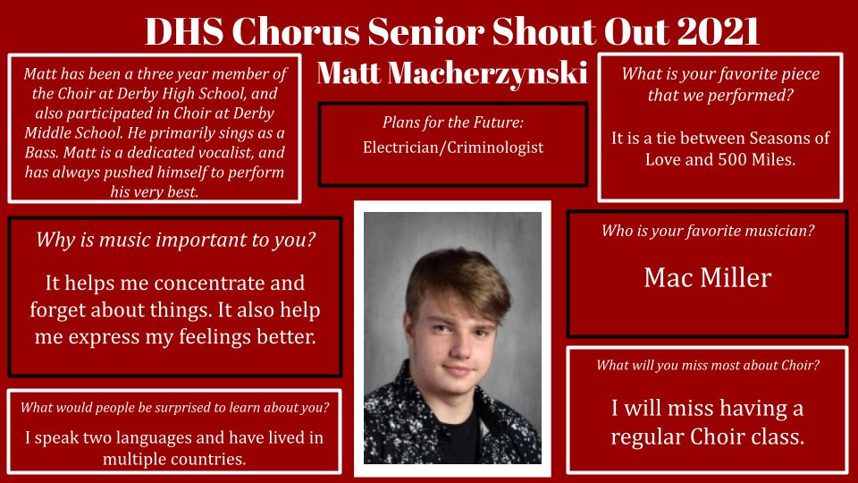 Next Up: Chorus Senior Matt Macherzynski!