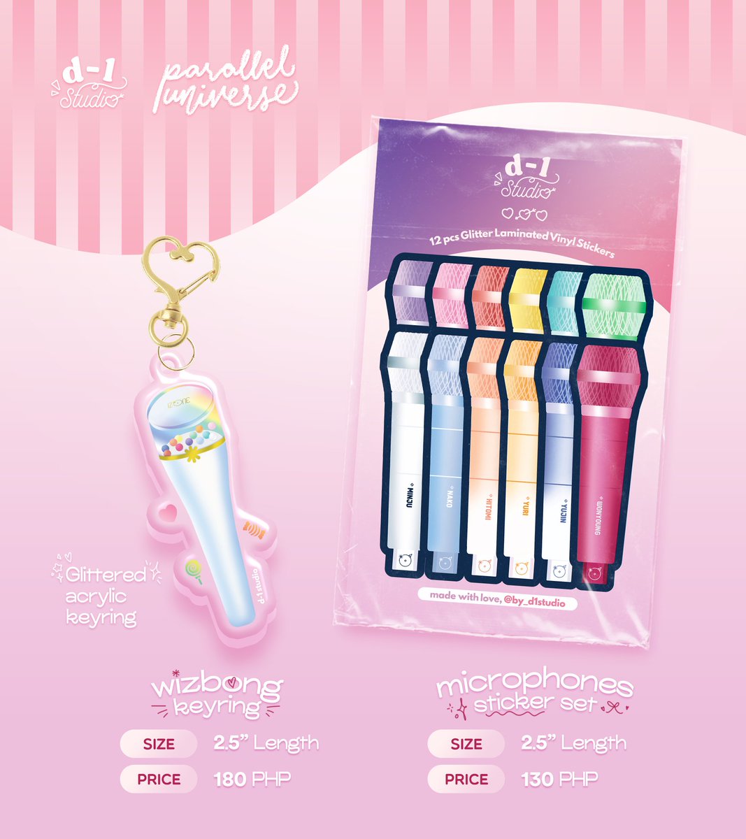 by_d1studio's tweet photo. #IZONE Parallel Universe Keyrings &amp; Sticker Set by d-1 studio 💘

🛒
♡ ₱130-350
♡ DOO/DOP: July 3
♡ Details &amp; Order Form: https://t.co/YKddkAnqqn
♡ Open for Intl. GOs!

💝 Giveaway (PH Only)
━ Follow + rt + tag 3 friends! Winner will choose their desired member ver! https://t.co/gKkKWmgYjw