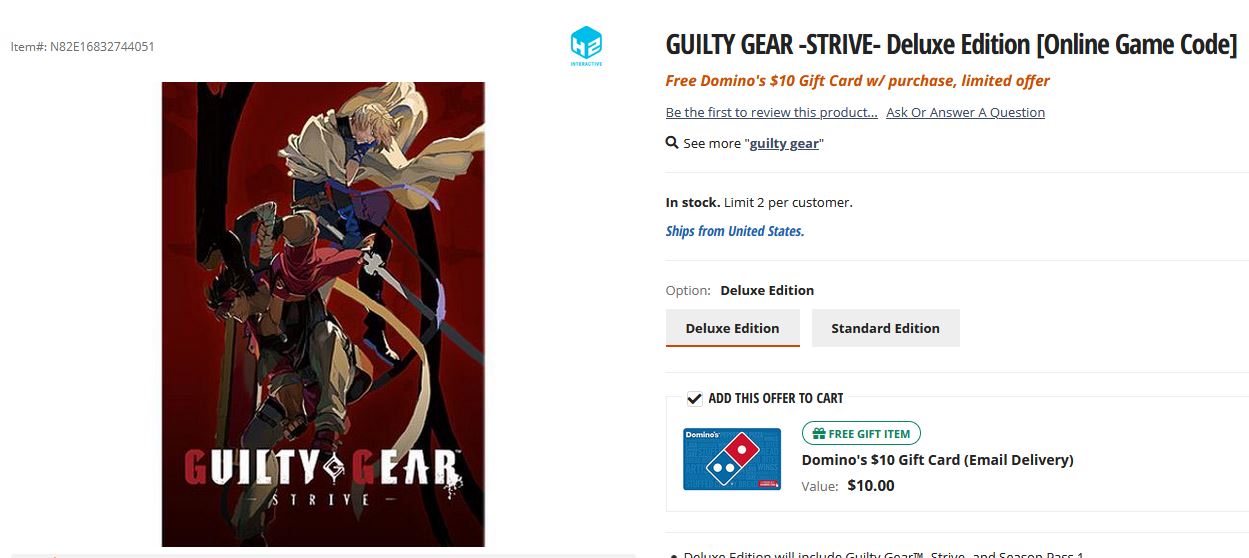Cheap Ass Gamer Pcdd Guilty Gear Strive Deluxe Edition Amp 10 Domino S Gift Card 84 99 Drm Steam Via Newegg T Co Hare9f8fto T Co Sbgq81dorx Twitter