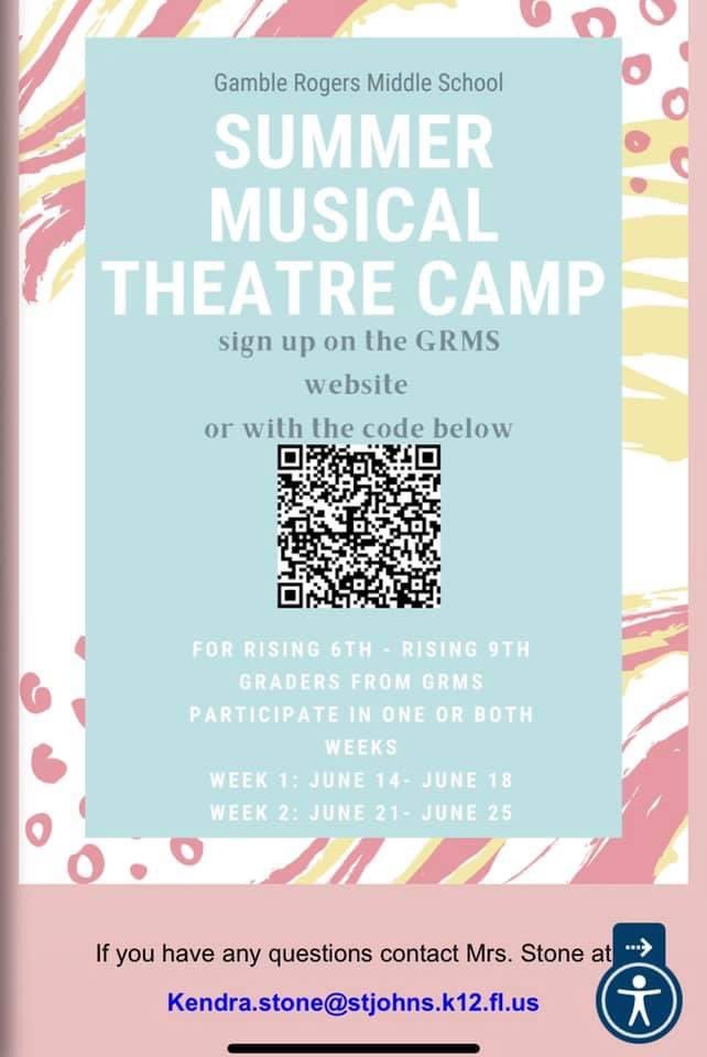 GambleRogersMS's tweet photo. Looking for some fun this summer?  Check out our amazing Summer Musical Theatre Camp!  Sign up today! #stingrayfun #studentleaders #GRMSDrama https://t.co/o1ToDhqJGw