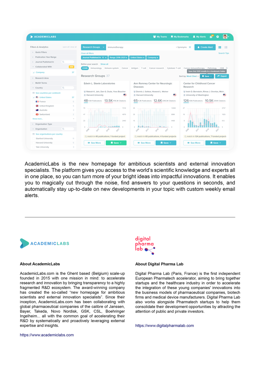 #SuccessStory 🌟 
Further to Digital Pharma Lab’s acceleration program, <a href="/Servier/">Servier</a> concluded a collaboration with <a href="/academiclabsco/">AcademicLabs</a> for their research and external innovation activity.

Discover the press release below 👇