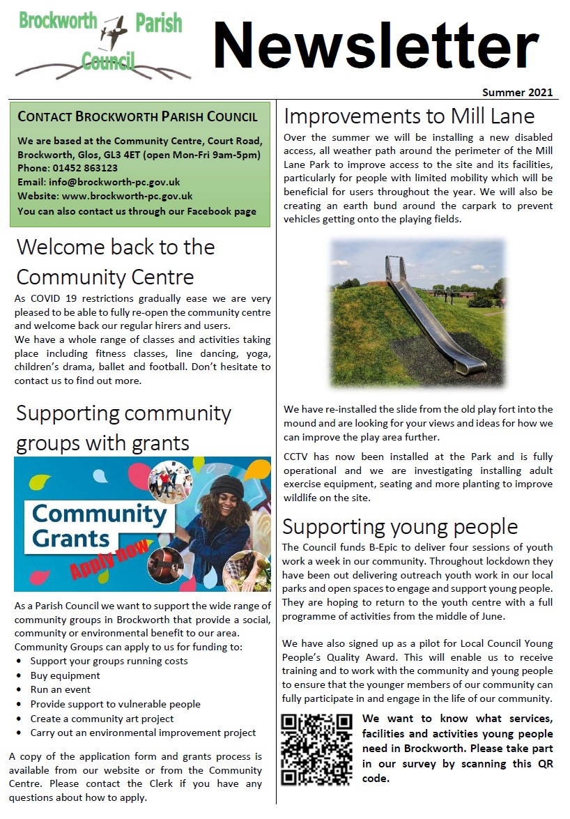 BrockworthPC's tweet photo. Our latest newsletter is now available. Catch up on all the  news and projects we are working on for the benefit of Brockworth, have your say and get involved. https://t.co/GGPaFaV2zb https://t.co/hmQt189ffy