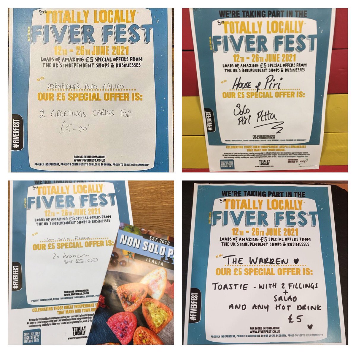 The Stroud Fiver Fest posters are starting to appear across town!!! 💛
The full list is due to be released tonight on VisitStroud.uk/FiverFest 
Excited? Yep! It all starts tomorrow!!!
#FiverFest #StroudFiverFest #Stroud @1totallylocally