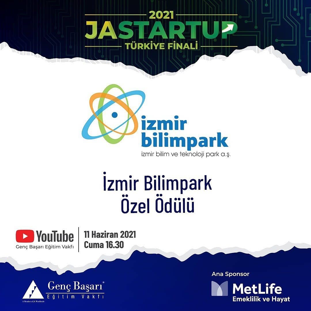 Genç Başarı Eğitim Vakfı ile düzenlenen JA STARTUP 2021 TÜRKİYE programında finale yaklaştık.

Bugün saat 16:30 daki final programında İzmir Bilimpark Özel Ödülünü alacak girişim ekibi belli olacak.

Sabırsızlıkla bekliyoruz. 🇹🇷