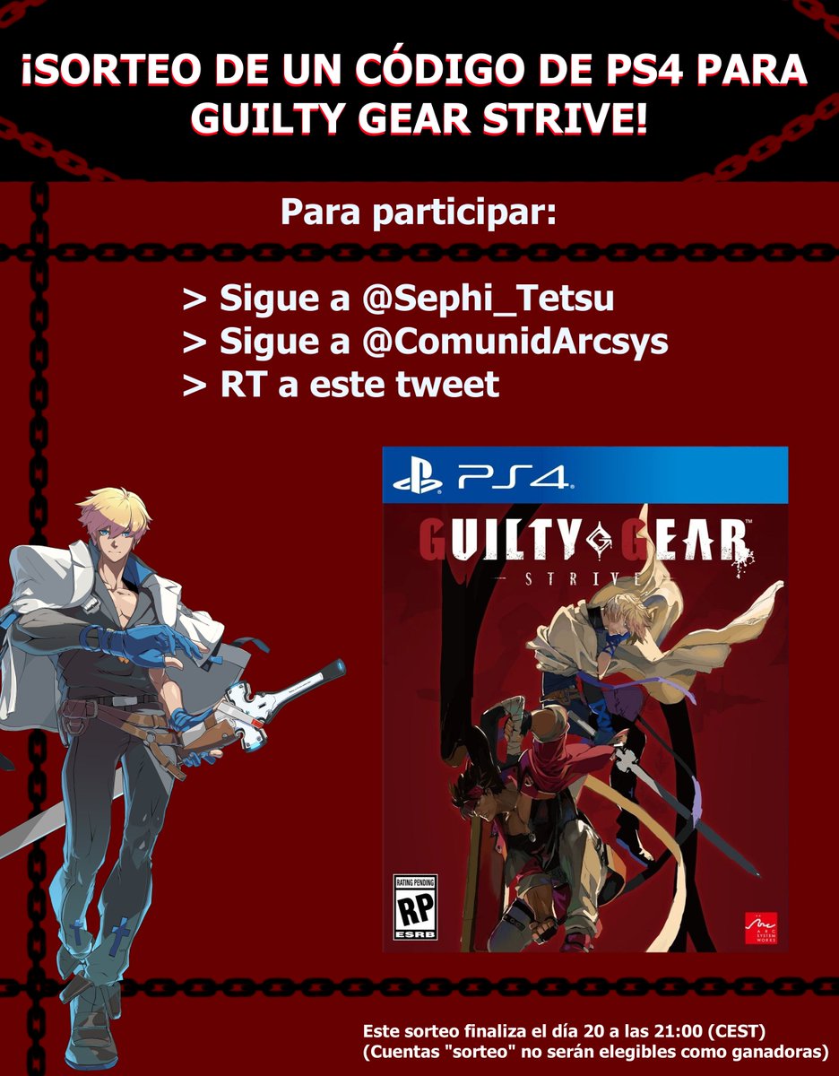 ComunidArcsys's tweet image. 🔥SORTEO GUILTY GEAR STRIVE (PS4)🔥

¡Gracias a @Sephi_Tetsu, sorteamos una edición digital (EU) de Guilty Gear Strive para PS4! (compatible con PS5)

Para participar:

⚡️Sigue a @Sephi_Tetsu 
⚡️Sigue a @ComunidArcsys 
⚡️RT a este tweet

¡Let's Rock!

#GGST #GuiltyGearStrive