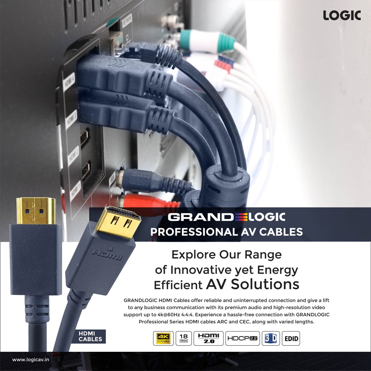 LOGICUSA2's tweet photo. With ultimate professional features &amp; the latest connectivity with HDMI cables, LOGIC AV Cables are the best-in-class, high-quality, copper and fibre optical AV cables that offer uninterrupted connections and give a lift to any business communication.
#logic #HDMIcables #USA https://t.co/CRIMoL9zdv