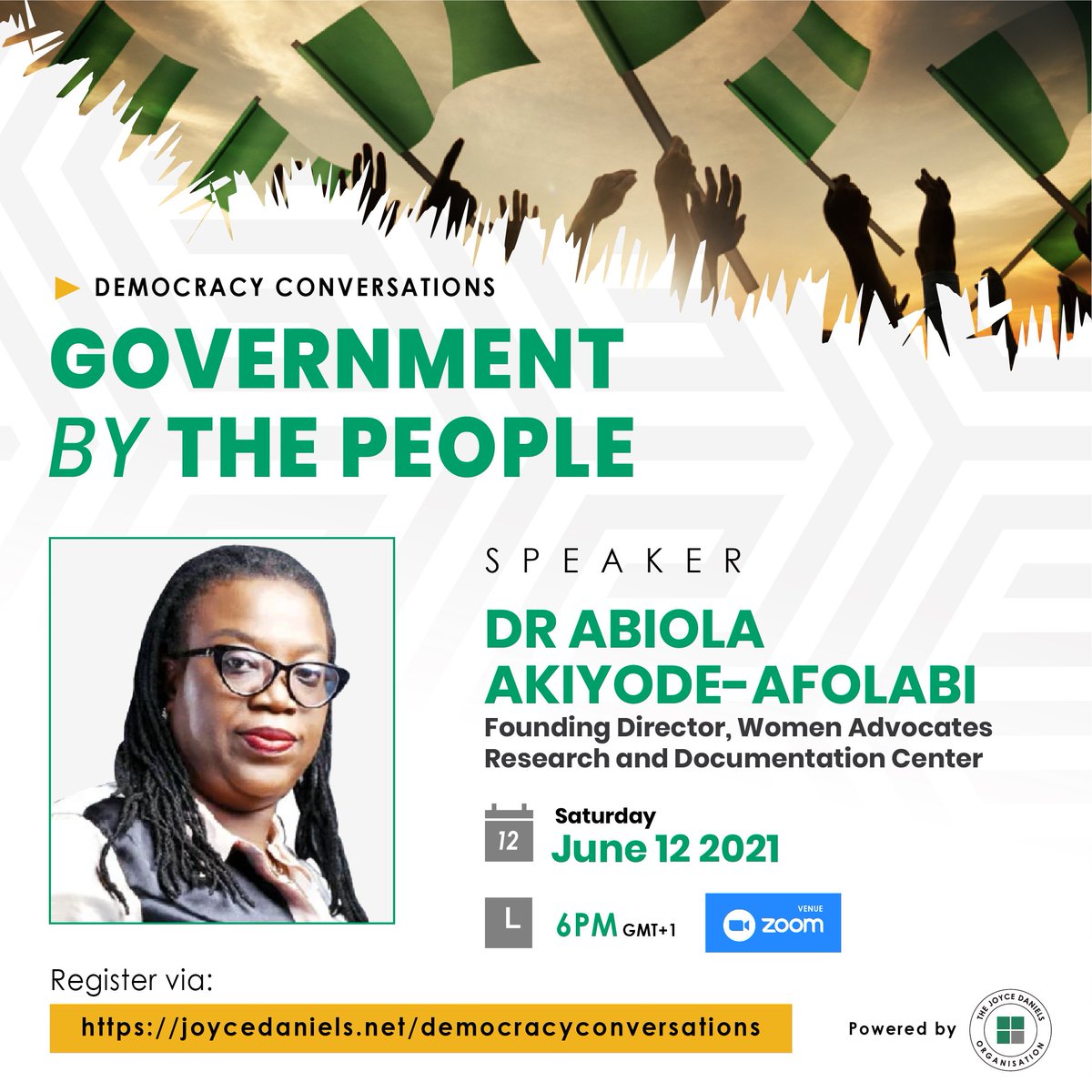 iamjoycedaniels's tweet photo. @obyezeks Keynote Speaker β
@kunlelawal Speaker β
@abiolaak Speaker β
Mr Olowole Osaze Uzzi Esq. Speaker β
We're set for tomorrow's #DemocracyConversations. Register at https://t.co/sDHO7xaau3. I can't wait to see you.
#DemocracyDay
#June12
#TheJoyceDanielsOrganization https://t.co/583Og7QbtB
