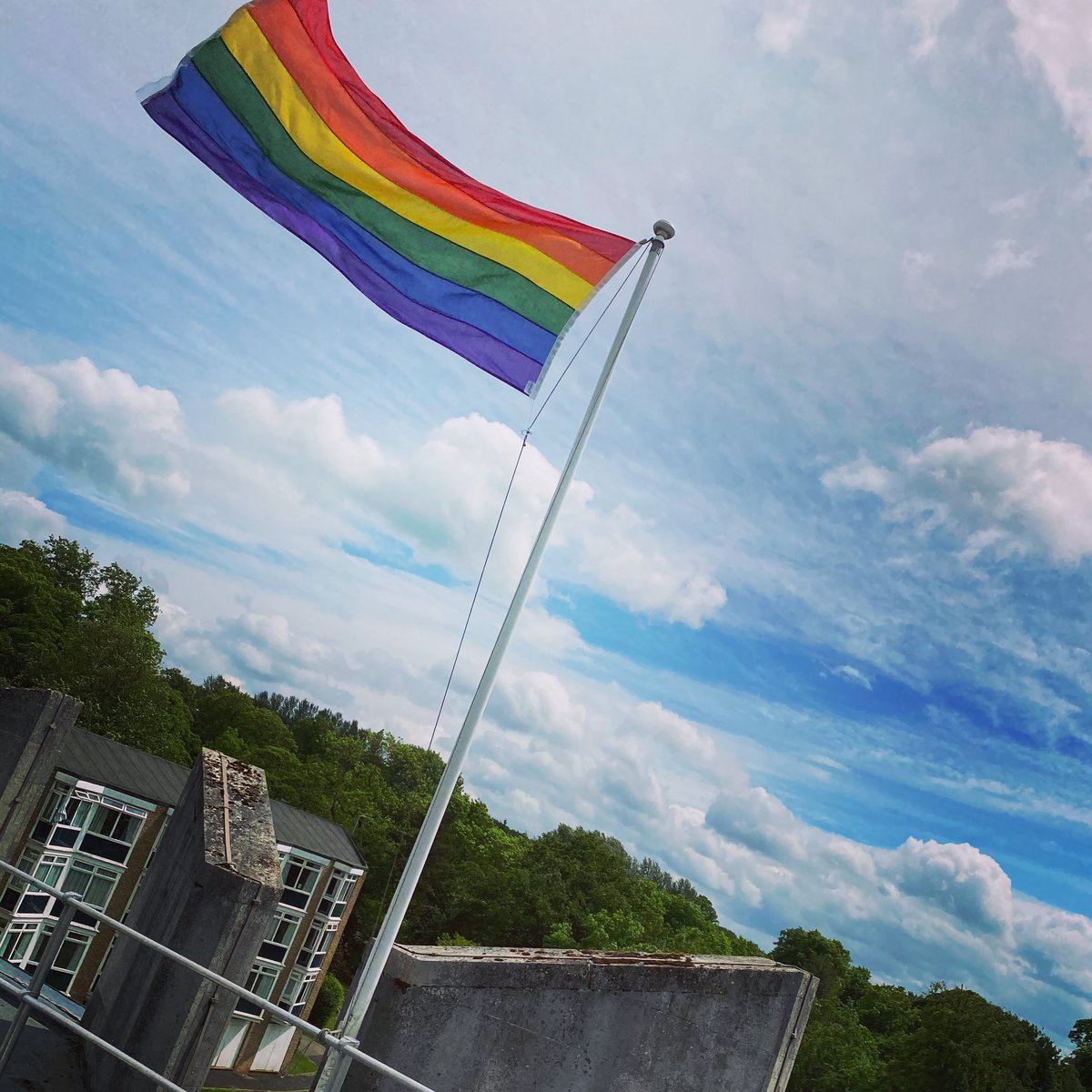 vanmildert1965's tweet photo. It’s a lovely breezy day at #Mildert and our 🏳️‍🌈 flag for #pridemonth is flying high! Wishing everyone in the LGBTQ+ community @durham_uni a joyful pride month! 

#MildertMeans #community #celebration #equality #authenticself #inclusion #diversity https://t.co/oP8aW6pVwp