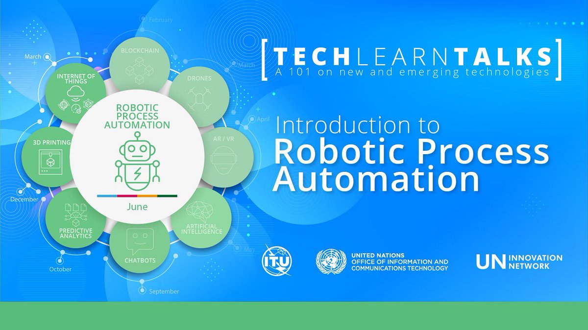 UN_OICT's tweet photo. The latest #TechLearnTalks focuses on #RPA, a form of business process automation that uses bots to do repetitive tasks & allows people to use their time more productively. Learn more about this emerging technology: https://t.co/TCRF7vU2su @ESCWA @unicc_ict @ITU @UN_Innovation https://t.co/PNZEvlmXq2